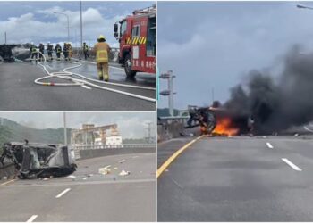 影音/國5自撞火燒車 目擊者：1名駕駛受困！