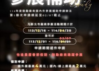 抓住商機 新北國內外參展補助計畫第1梯次延期申請至2月7日
