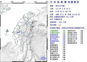 花蓮上午5分鐘內連3震 最大規模5.1、16縣市有感