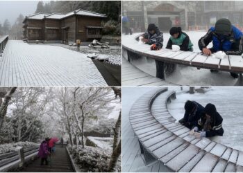 太平山下雪！　遊客雪中作樂