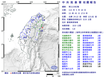 東部海域規模5.8地震　氣象署研判為「403餘震」恐將持續半年