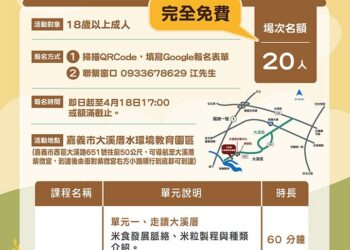 大溪厝水環境教育園區「悠遊大溪厝-米農篇」活動開放報名中