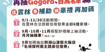 中央補助加碼地方好禮　雲林旅宿消費6倍送加碼抽百萬名車與電動機車