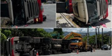 影音/疑因轉彎不慎翻車 曳引車駕駛受傷送醫