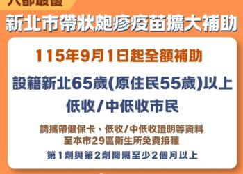 六都條件最優！新北 9/1 起擴大補助弱勢長者免費打 2 劑皮蛇疫苗 首波 7000 人受惠