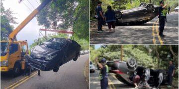 影音/為閃避黃喉貂 自小客翻車5人受傷
