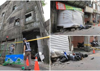基隆愛一路老屋突坍塌！　砸毀多輛機車
