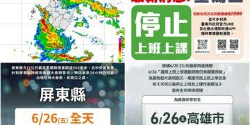 影音/雨彈炸不停！ 南高屏0626停班停課