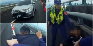 影音/國5上演緊急追緝畫面 原來是國道警察追捕拒檢男子