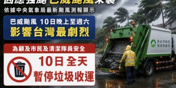因應強颱巴威來襲 新北市環保局宣布7月10日全天暫停垃圾收運