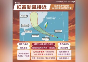 第12颱風正式命名「紅霞」 周五晚、周六影響最劇 花東、恆春半島防豪雨