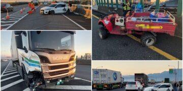 影音/翁駕農用車誤闖國道又逆向 國5三車連環撞!