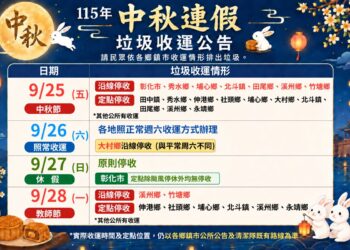 115年中秋節、教師節4天連假 彰化縣垃圾收運調整一次看