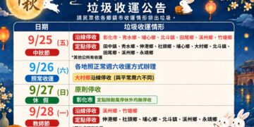 115年中秋節、教師節4天連假 彰化縣垃圾收運調整一次看
