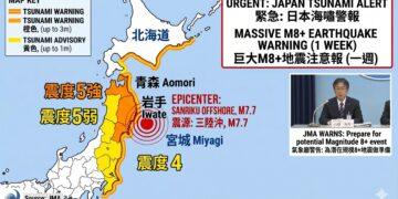 日本東北 7.7 強震引發海嘯，官方罕見發布「M8 巨大地震」週預警