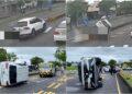 影音/自小客自撞分隔島翻車 4人送醫救治