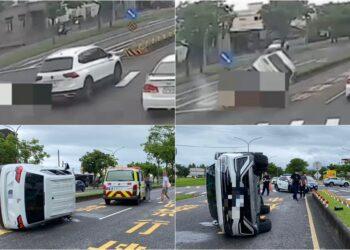 影音/自小客自撞分隔島翻車 4人送醫救治