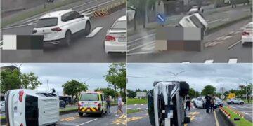影音/自小客自撞分隔島翻車 4人送醫救治