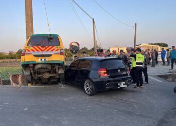 竹塘鄉娃娃車放學與轎車發生碰撞　兩車15人分別受有輕重傷送醫