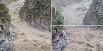 影音/燕子口堰塞湖潰決 下游河道水位快速上漲