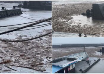 影音∕凱米颱風過境 頭城沿岸漁港漂流物充斥