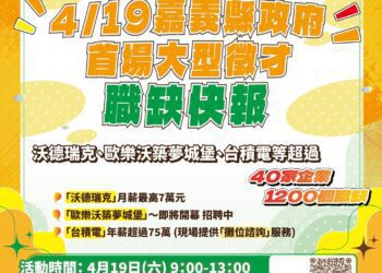 嘉義縣大型徵才4/19登場　月薪最高上看7萬元