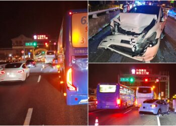 影音/國5雪隧口連環車禍 2大客車1小客車擦追撞 交通受阻近1小時