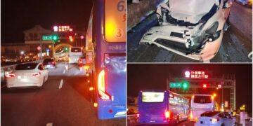 影音/國5雪隧口連環車禍 2大客車1小客車擦追撞 交通受阻近1小時