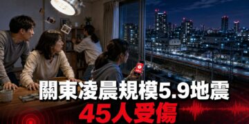 日本關東凌晨規模5.9地震　東京等4都縣震度5弱、45人受傷
