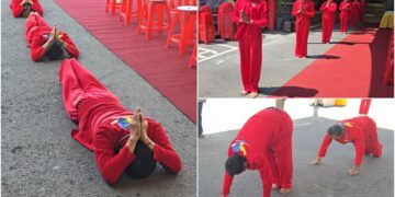 影音/土地公巡田水+五體投地大禮拜 四結福德廟祝壽祈福秋節登場